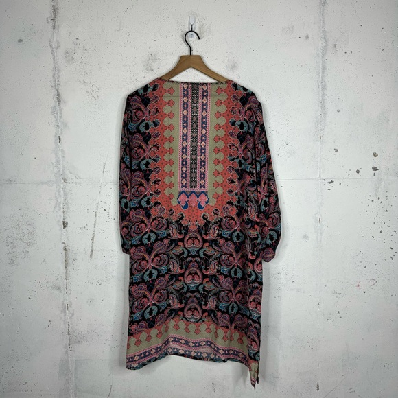 Tolani Deep V-Neck Silk Peasant Floral Print Tunic Top Oversize Silk Blouse 1X - Picture 10 of 10